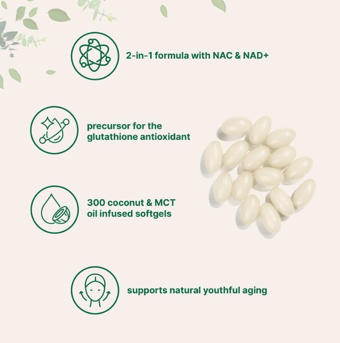 NAC 600mg with NAD+, N-Acetyl L-Cysteine + Nicotinamide + MCT Oil